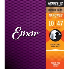 Muta set corde per chitarra acustica Elixir Nanoweb Phosphor Bronze 10- 47 
