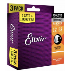 Elixir 3 x 2 Pack Acoustic Bronze Nanoweb 12-53 ligh 11052