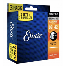 Elixir 3 x 2 Pack Electric Nickel Plated Steel NanoWeb 09-42 Super Light 12002