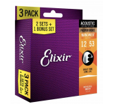 Elixir 3 x 2 Pack Acoustic Phosphor Bronze   Nanoweb 12-53 light  16052