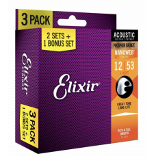 Elixir 3 x 2 Pack Acoustic Phosphor Bronze   Nanoweb 12-53 light  16052