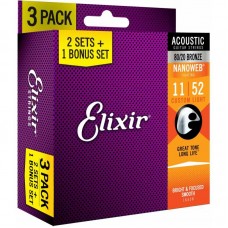 Elixir 3 x2  Pack Acoustic  Bronze Nanoweb 11/52 Light 16027
