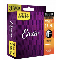 Elixir 3 x 2 Pack Acoustic Phosphor Bronze  Nanoweb 13-56 Medium 16102