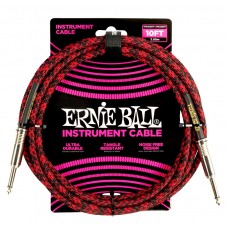 Cavo strumenti Jack-Jack dritto 3 mt intessuto  nero rosso Ernie Ball 6394