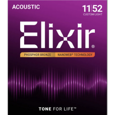 Muta corde chitarra acustica ELIXIR Nanoweb 16027 Light Phosphor Bronze 11-52 Muta corde chitarra acustica ELIXIR Nanoweb 16027 Light Phosphor Bronze 11-52